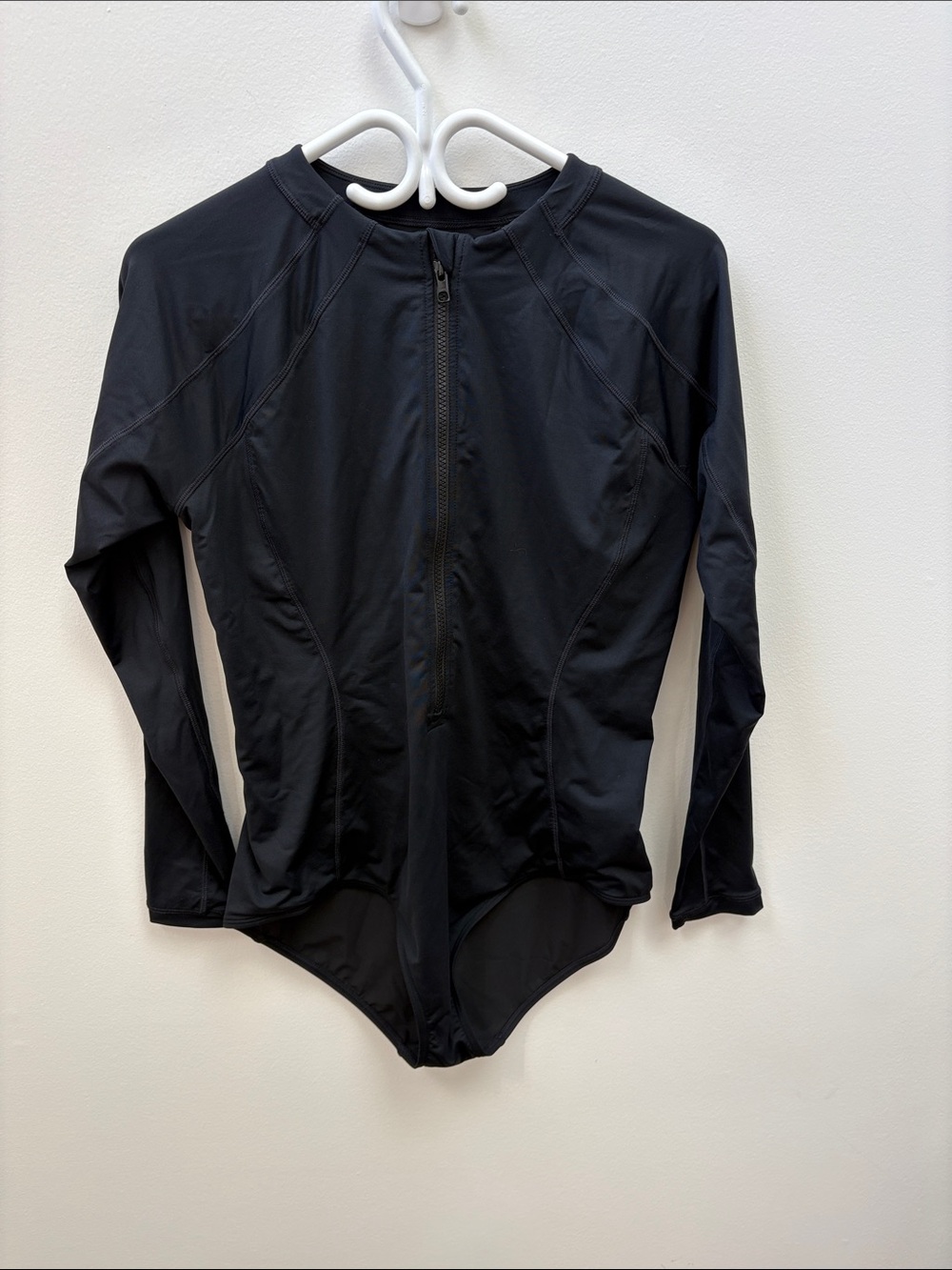 Athleta Black Long-Sleeve Zip Front One-Piece Swimsuit